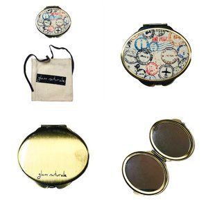 NEW Passport Stamps Oval Compact Mirror & carrying pouch